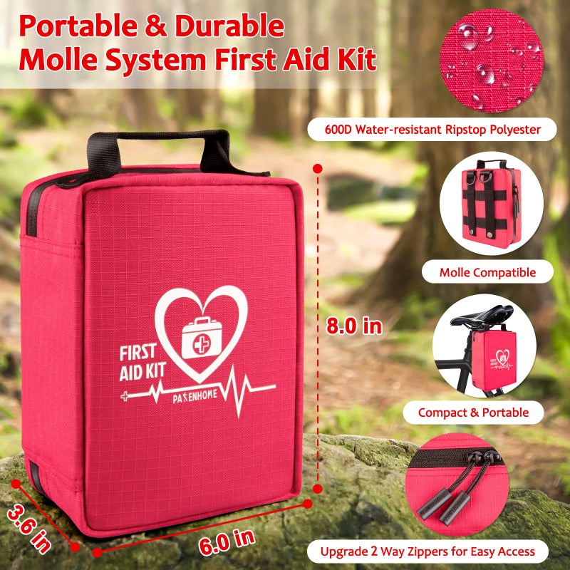 Pasenhome First Aid Kit, Trauma First Aid Kits with Labelled Compartments Molle System, Professional Emergency Kits for Home, Office, Car, Outdoor, Hiking, Travel, Camping - Image 4